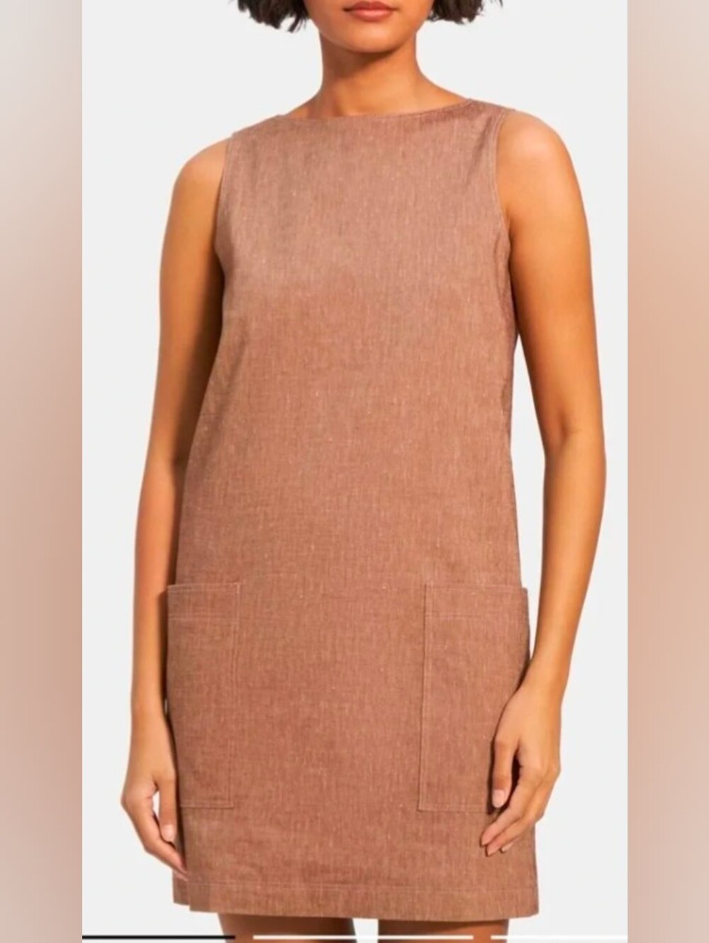 Theory Sleeveless Taupe Shift Dress with Front Pockets Size 0